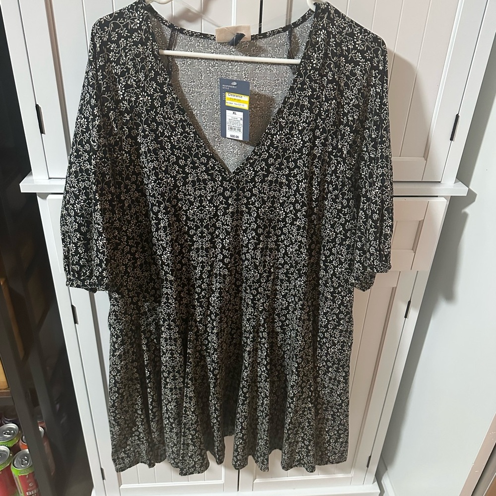 Floral Black and White Women's Dress